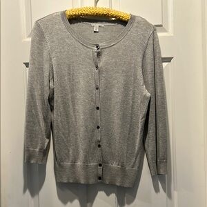 Halogen Gray Knit Cardigan Sweater Classic Lightweight